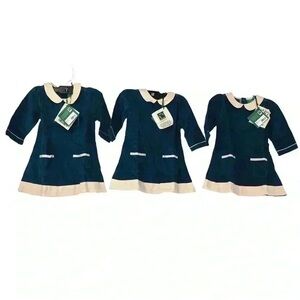 LITTLE GREEN RADICALS NWT ORGANIC CORDUROY PETER PAN DRESS TRIPLET SET 1-2T